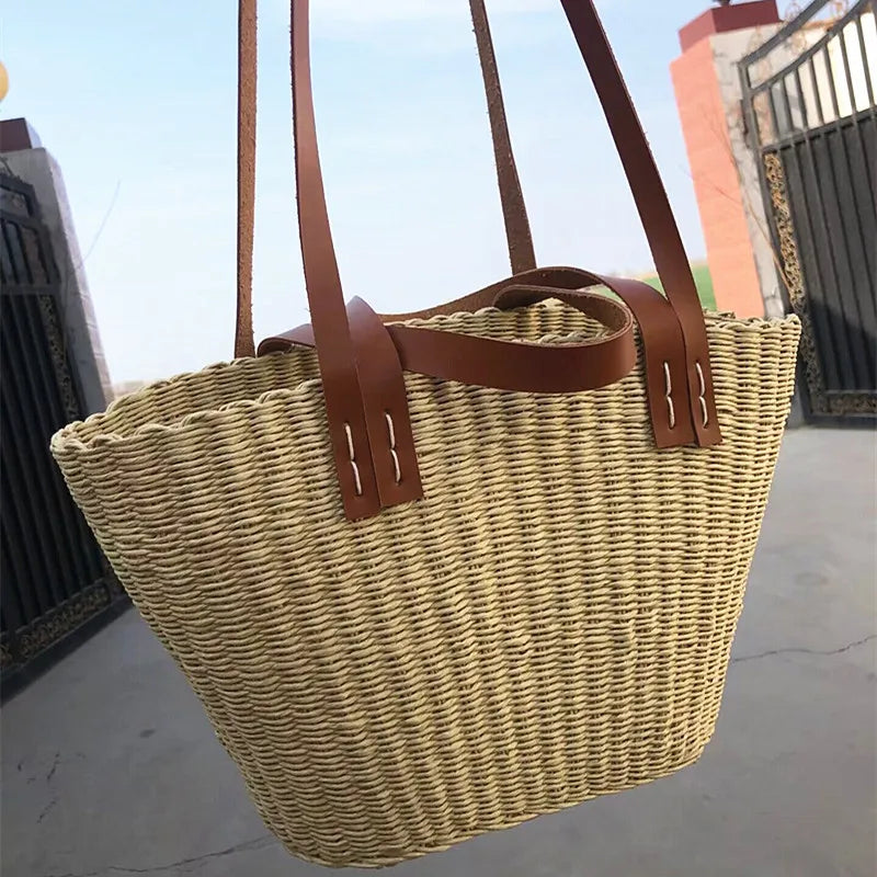 Sac de plage en paille rond