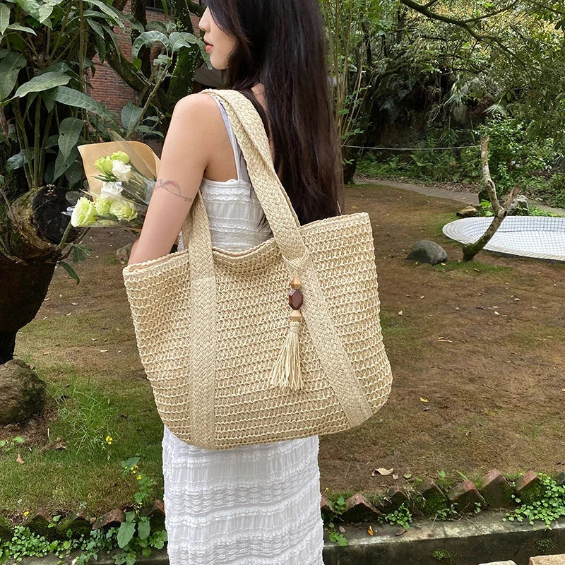 grand sac plage en fibres de paille